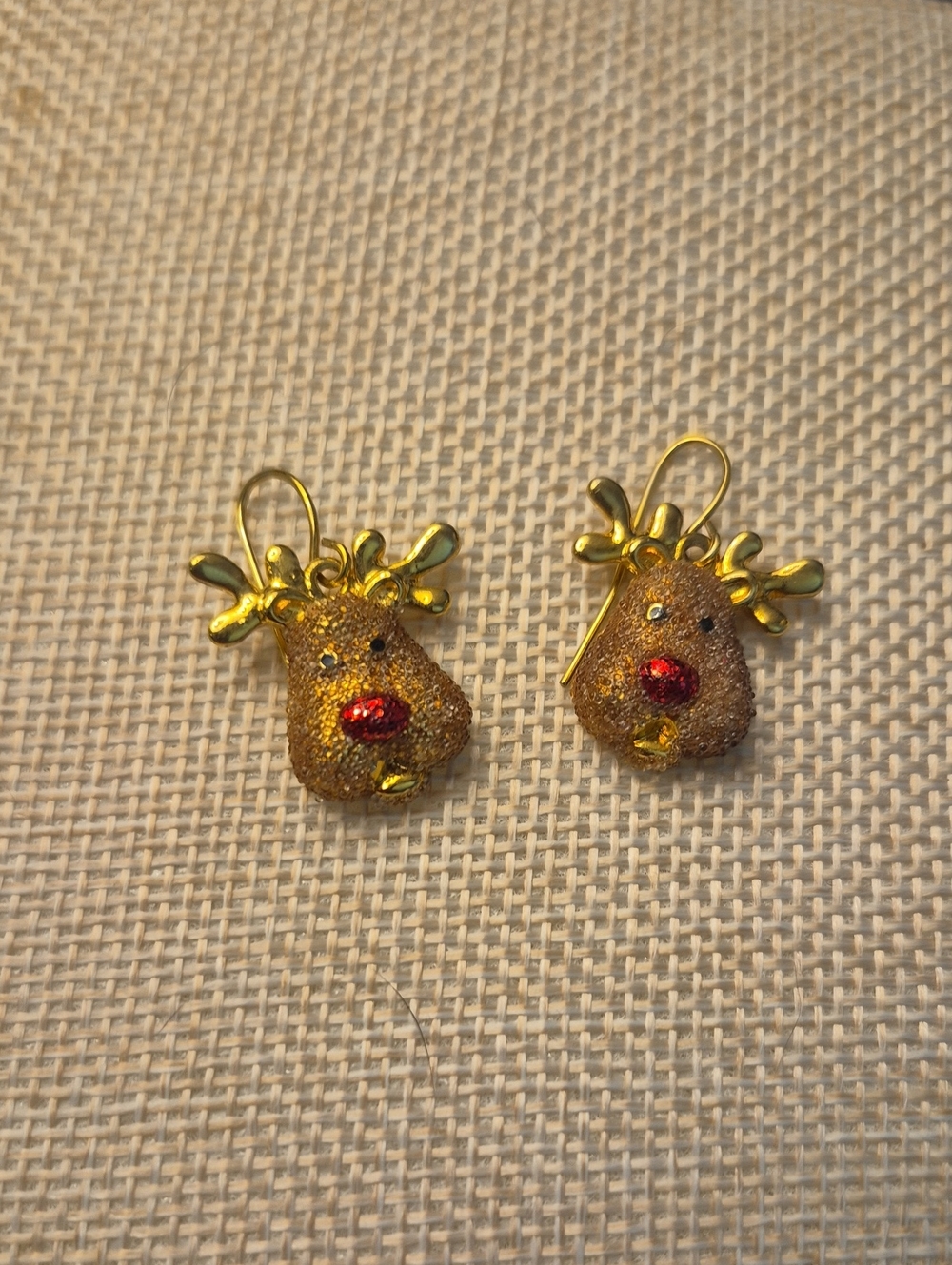 Danecraft Gold Glitter Reindeer Earrings